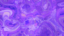 Luxurious Acrylic Pour Background. Paint Swirls In Beautiful Purple And Blue Colors, With Gold Powder.
