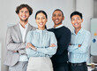 © Emily Norris/peopleimages.com - Businesspeople, team or group of young professionals, staff or interns in unity at office. Portrait of diverse company employees, colleagues and coworkers of b2b advertising and marketing agency
