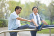 © Suriyo - Asian people older couple retirement workout in city park