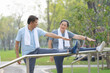 © Suriyo - Asian people older couple retirement workout in city park