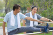 © Suriyo - Asian people older couple retirement workout in city park