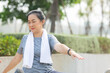© Suriyo - Old Asian woman exercise outdoor, Asian woman happy retirement