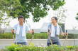 © Suriyo - Asian people older couple retirement workout in city park