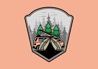 Camping with tent and car illustration design