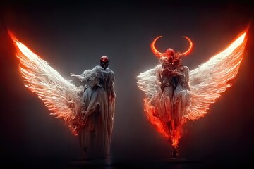 Angel and devil, digital art, 3d Illustration