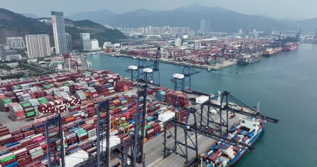 Fototapete - Top view of Hong Kong cargo terminal port