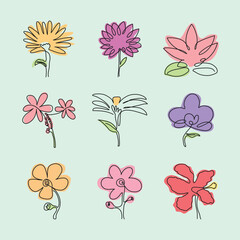 Wall Mural - icons one line flowers