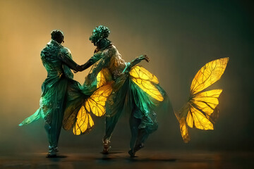 Wall Mural - Digital art of a pair of human butterfly, 3d illustration