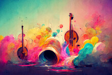 Colorful Music And Color Harmony Watercolor Illustration