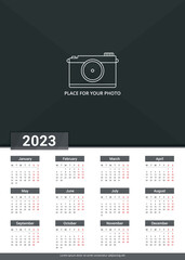 Wall Mural - 2023 Calendar template, week starts on Monday, a3 size, place for your photo