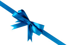 Diagonal Blue Ribbon And Bow Isolated Transparent Background Photo PNG File