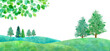 © Keiko Takamatsu - 新緑の平原の風景。水彩イラスト（透過背景）