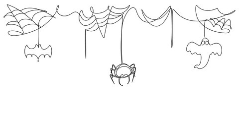 one line drawing of spooky halloween party decoration illustration