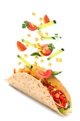 Tasty taco on white background