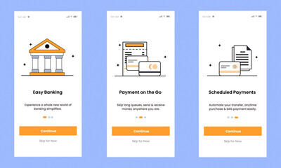 Wall Mural - Mobile banking app on boarding screen. Financial services online app screen for mobile and website mobile application. UI, UX, GUI screens for application.