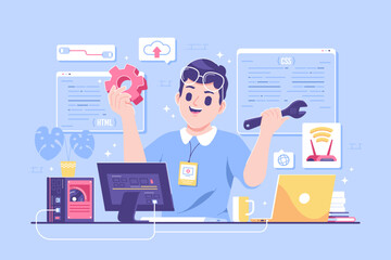 network engineering and developer vector illustration