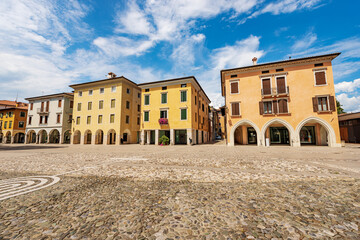 Wall Mural - Main town square in Spilimbergo of medieval origins called Piazza Giuseppe Garibaldi (Giuseppe Garibaldi square), Pordenone province, Friuli-Venezia Giulia, Italy, southern Europe.