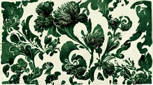 Green Damask Wallpaper With Floral Patterns 