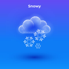 Wall Mural - snowy 3d icon with transparent effect. halftone weather simple icon with minimalistic cloud and snow