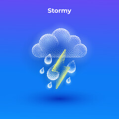 Wall Mural - stormy 3d icon with transparent effect. halftone weather simple icon with minimalistic clouds drops 