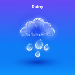 Wall Mural - rainy 3d icon with transparent effect. halftone weather simple icon with minimalistic cloud and drop