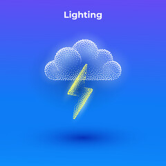 Wall Mural - lighting 3d icon with transparent effect. halftone weather simple icon with minimalistic cloud and l