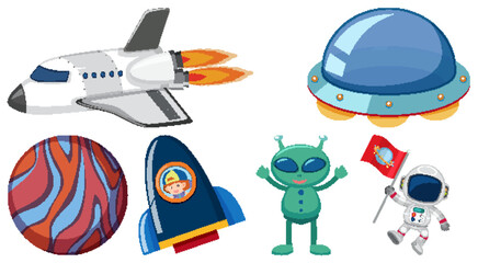 Wall Mural - set of space cartoon characters and objects