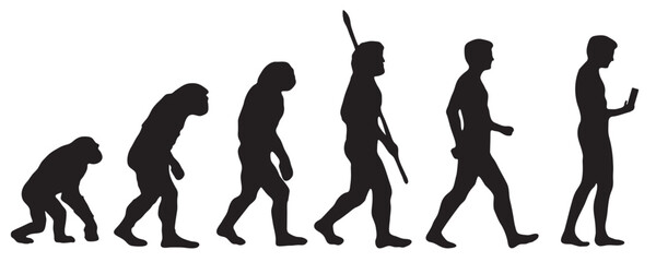 Evolution of the human to the mobile. Silhouettes with the different steps of evolution Darwin. vector illustration