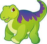 Fototapeta Dinusie - funny cartoon dinosaurs for kids cute dinosaurs. T-rex, diplodocus, triceratops cartoon style
