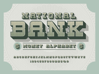 Canvas Print - vintage style money alphabet design with decorative elements, uppercase, numbers and symbols