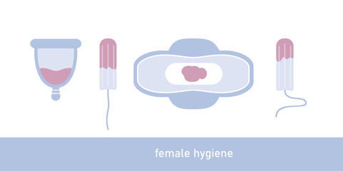 Wall Mural - set of female hygiene products menstruation sanitary tampon