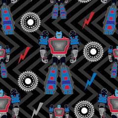 Wall Mural - pattern for guys with robots, geometric elements and lightning