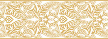 Vector Golden Seamless Oriental National Ornament. Endless Ethnic Floral Border, Arab Peoples Frame. Persian Painting.