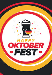 Wall Mural - Oktoberfest. Traditional beer festival in Germany. Celebration annual worldwide in september and october. Bavarian party. German event. National flag. Poster, banner, patten. Vector illustration 