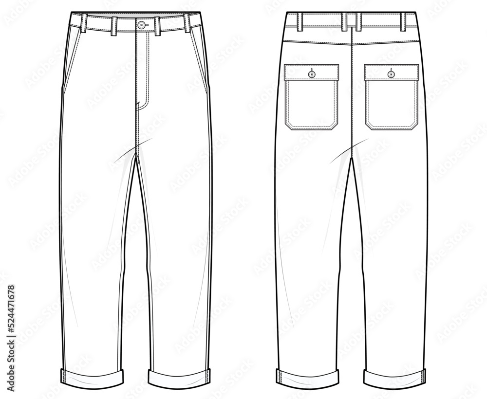 パンツ DRAWING CHINO PANTS Chino trousers. men's casual wear. vector technical sketch