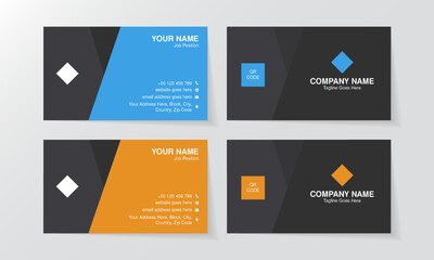 Technology Style Business Cards Templates Set with Unique Layout, Yellow and Blue Visiting Cards Collection	