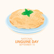 National Linguine Day vector. Plate of linguine pasta with parmesan cheese and basil icon vector. September 15. Important day