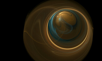 Wall Mural - Mysterious 3d blue planet with golden aureole in far deep black space. Minimal simple digital artistic representation of peace and infinity. Fictional fantasy great for design ideas, cosmic projects.