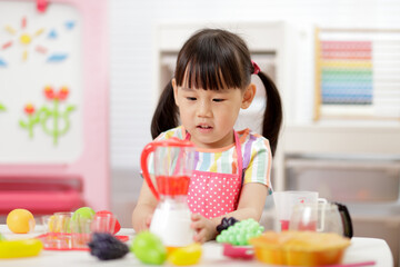 Sticker - young  girl pretend play food preparing at home