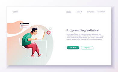 Wall Mural - programming concept, programmer concentrated at working project., vector images. developer programmi