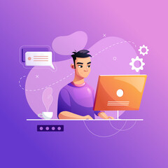 Wall Mural - programmer concentrated at working project. developing programming and coding technologies. screen w