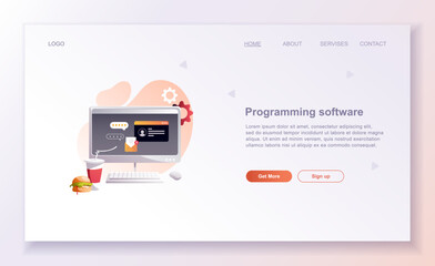 Wall Mural - programming concepts, coder workplace, vector illustration. web site landing page template.