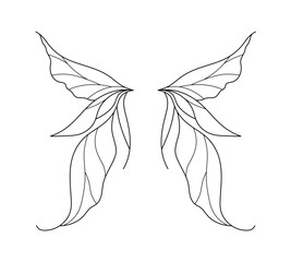 Wall Mural - Vector isolated pair of beautiful big fairy wings colorless black and white contour line easy drawing