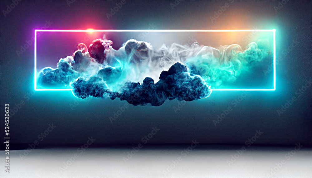 Neon window with clouds and dark background Stock Illustration | Adobe ...