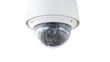 © TimmyTimTim - Closeup of white dome type cctv digital security camera installed on ceiling for observation. Cutout png format with no background.