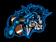 mean mustang mascot holding football for school, college or league