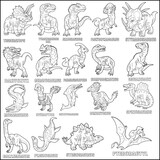 Fototapeta Dinusie - prehistoric dinosaurs, set of images, coloring book