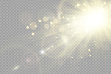 Fototapete - Special lens flash, light effect. The flash flashes rays and searchlight. illust.White glowing light. Beautiful star Light from the rays. The sun is backlit. Bright beautiful star. Sunlight. Glare.
