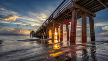 Coastal Dreams - Pier And Old Bridge On The Sea In Florida	