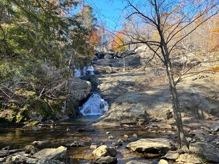 The natural beauty of Cunningham Falls, during the autumn season, located within the Catoctin Mountain Wilderness, Frederick County, Maryland.